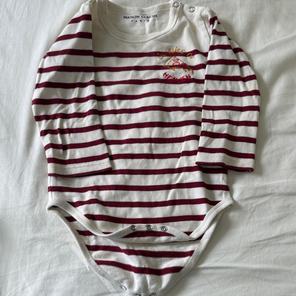 Maison Labiche Baby Bodysuit - Maroon and White Stripes. Lil Slice of Heaven.